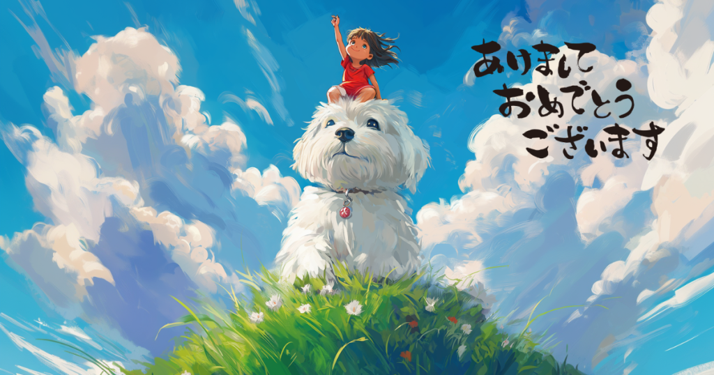 2026年年賀状イラスト「あけましておめでとうございます」｜もりたさんちのマルチーズ