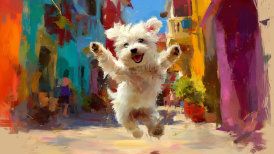 12月19日に出産した母犬ダウラのマルチーズ子犬イメージと、元気に走る成犬の様子